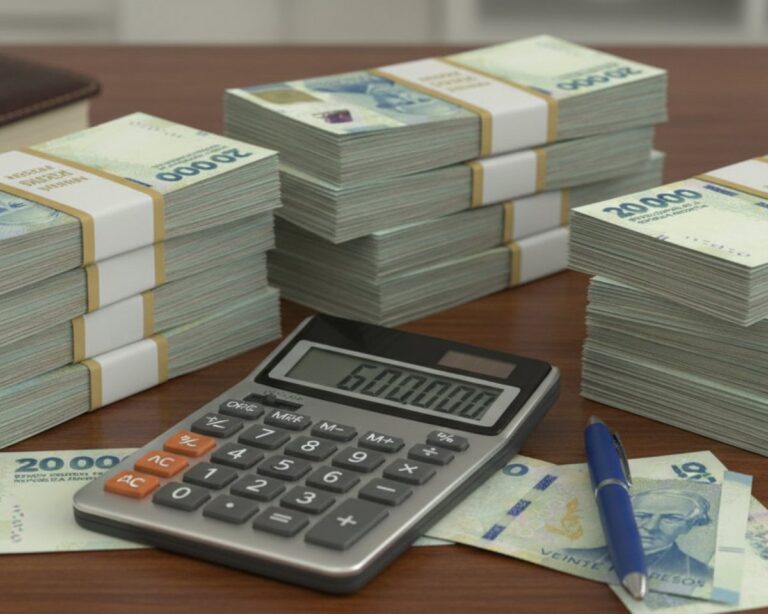 billetes argentinos y calculadora en escritorio