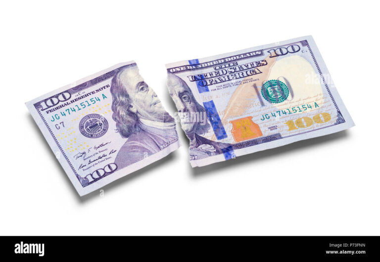 billetes de dolar danados sobre fondo blanco