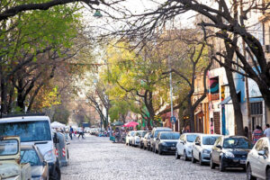 calles arboladas con cafes y turistas buenos aires