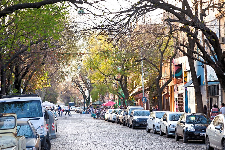 calles arboladas con cafes y turistas buenos aires