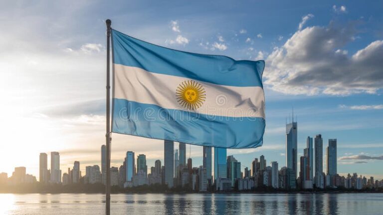 casas modernas con bandera argentina visible