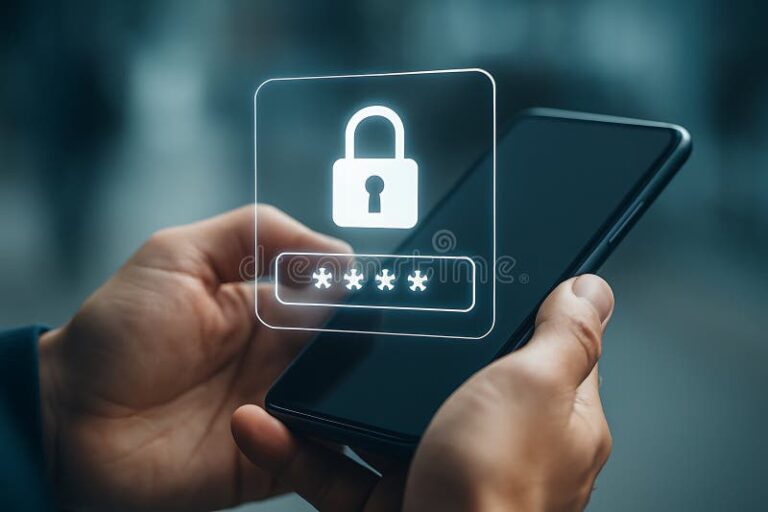 mano sosteniendo telefono con candado digital