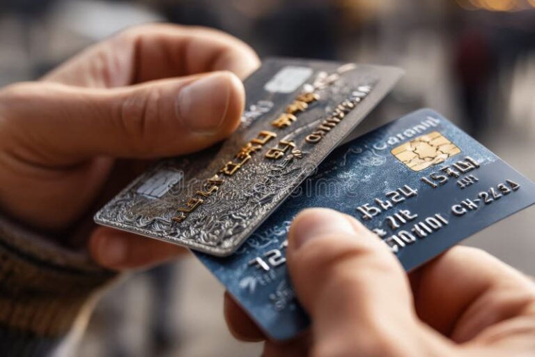 manos sosteniendo varias tarjetas de credito