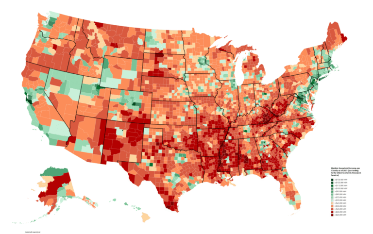 mapa colorido salarios promedio estados unidos