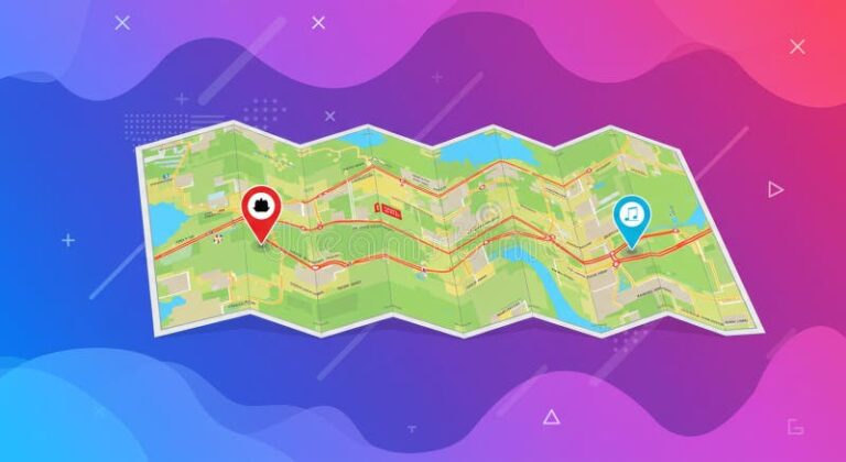 mapa digital con ruta destacada y puntos