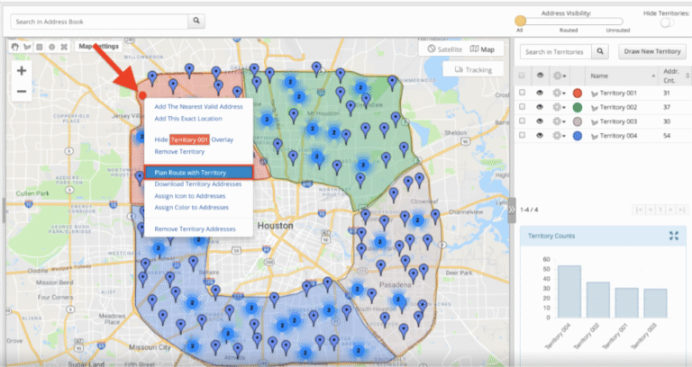 mapa territorial con automoviles y domicilios