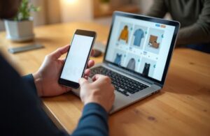 persona usando celular para compra online